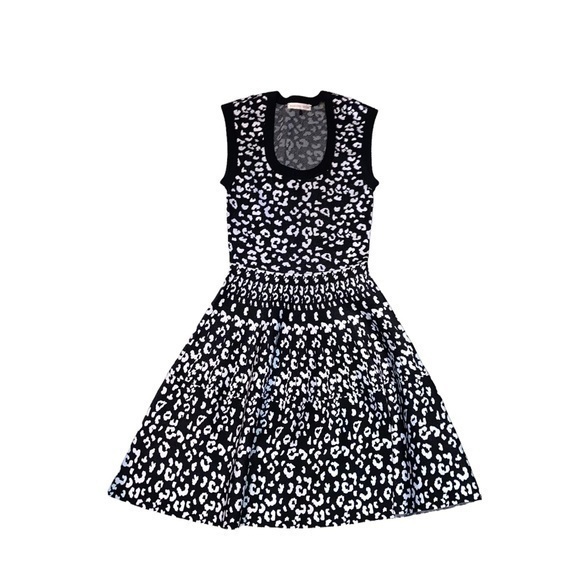 Rebecca Taylor Black White Leopard Print Sleeveless Flared Dress